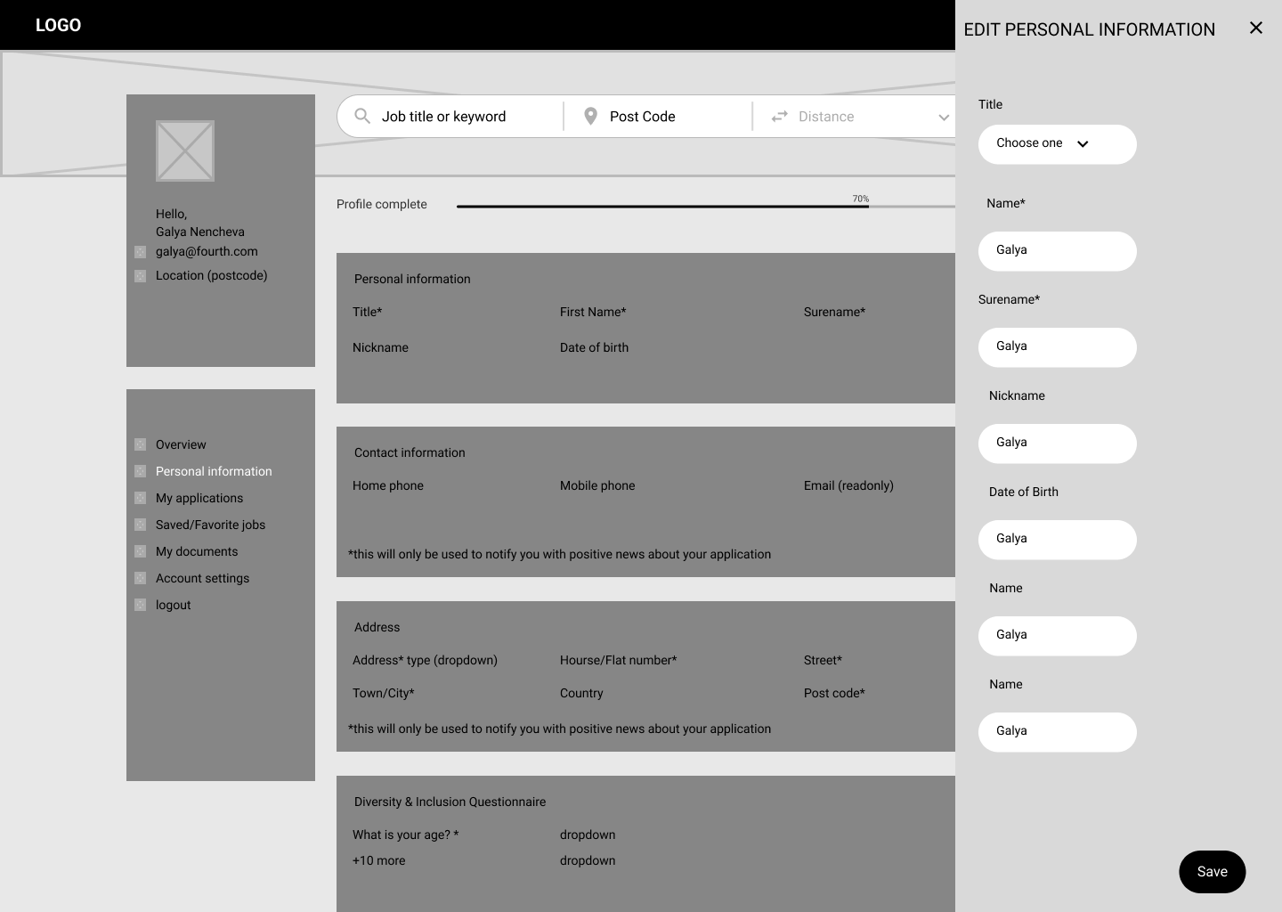 My profile - Personal information