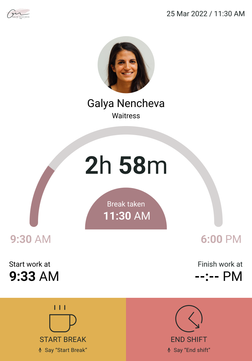 Profile screen - End break screen