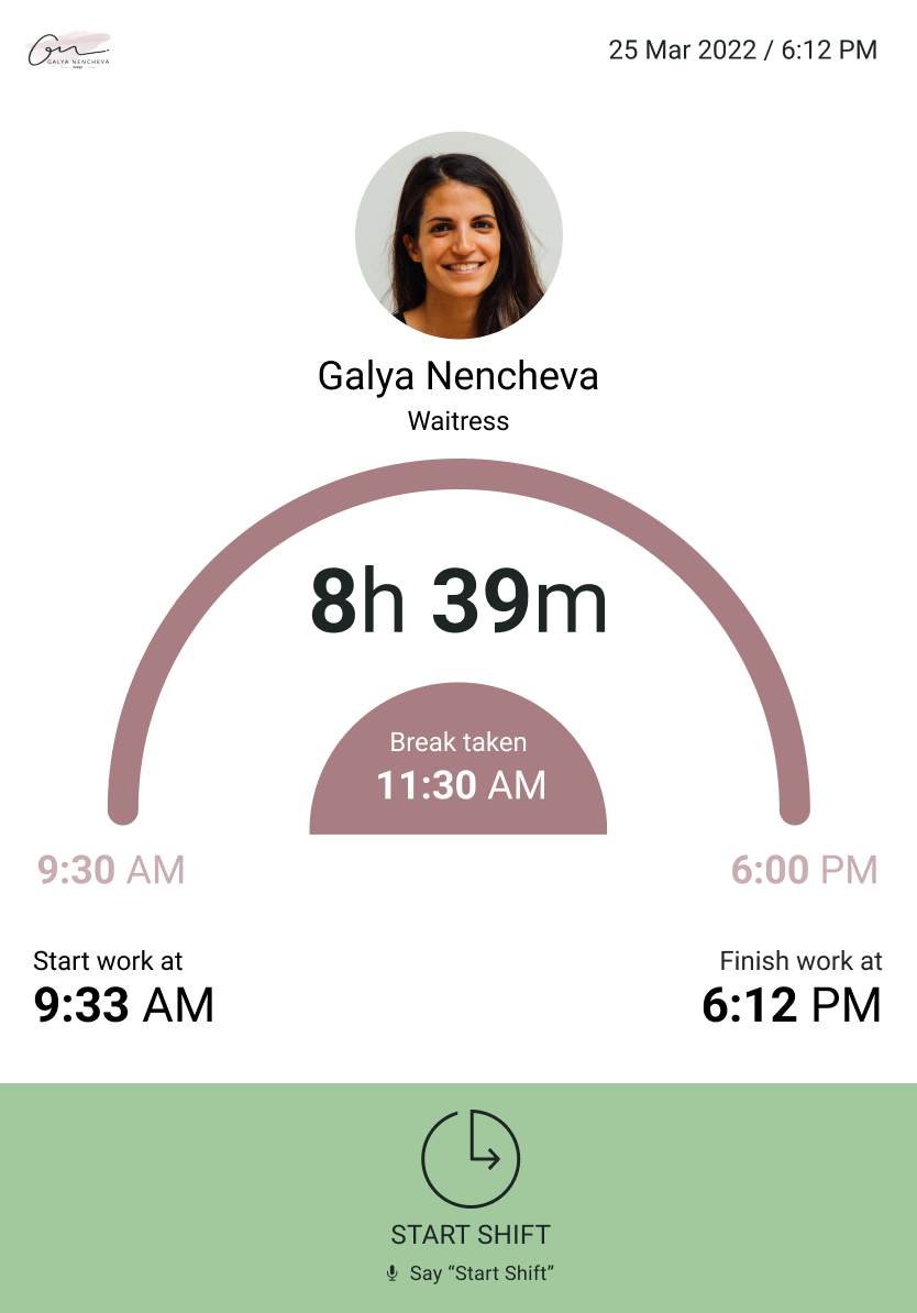 Profile screen - End shift screen