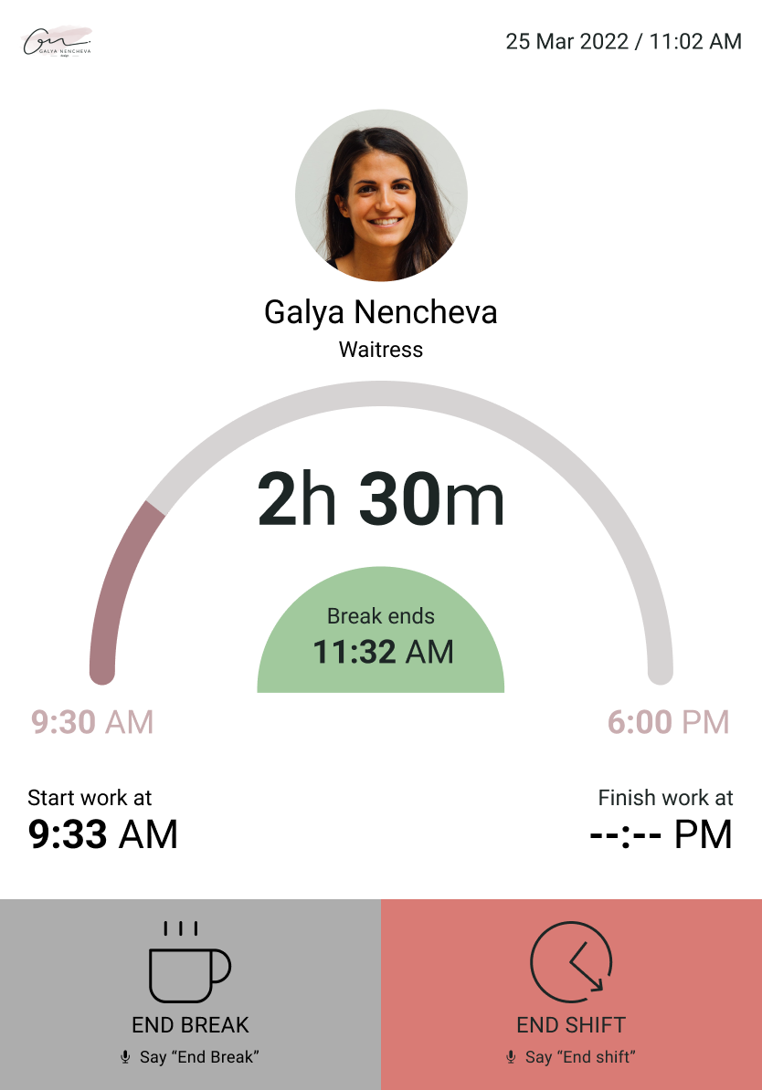 Profile screen - start break screen