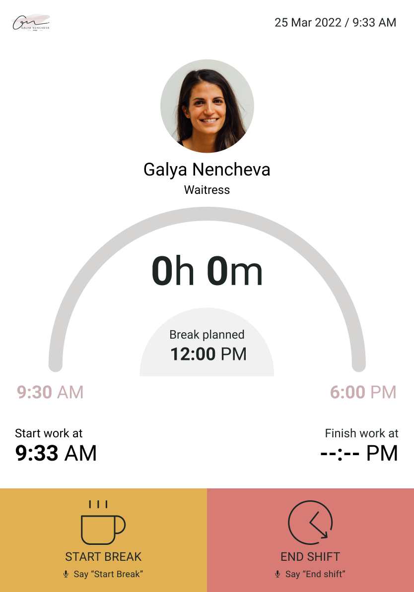 Profile screen - start shift screen